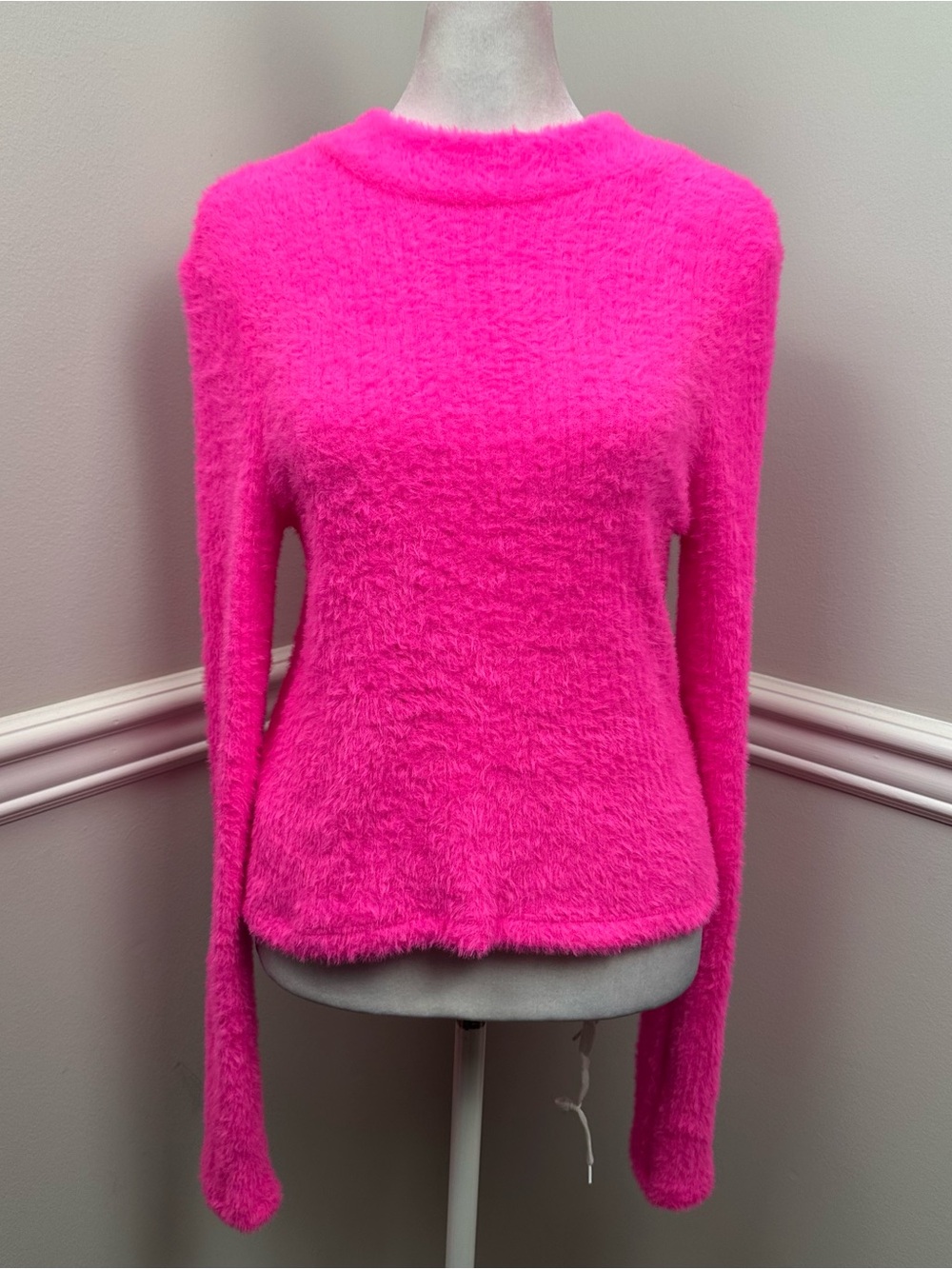 Anthropologie Fuzzy Crewneck Sweater in Hot Pink M